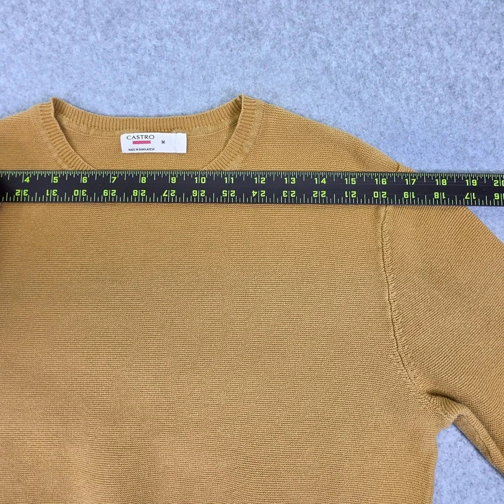Castro Men's Size M 100% Cotton Textured Knit Crewneck Sweater Mustard Yellow